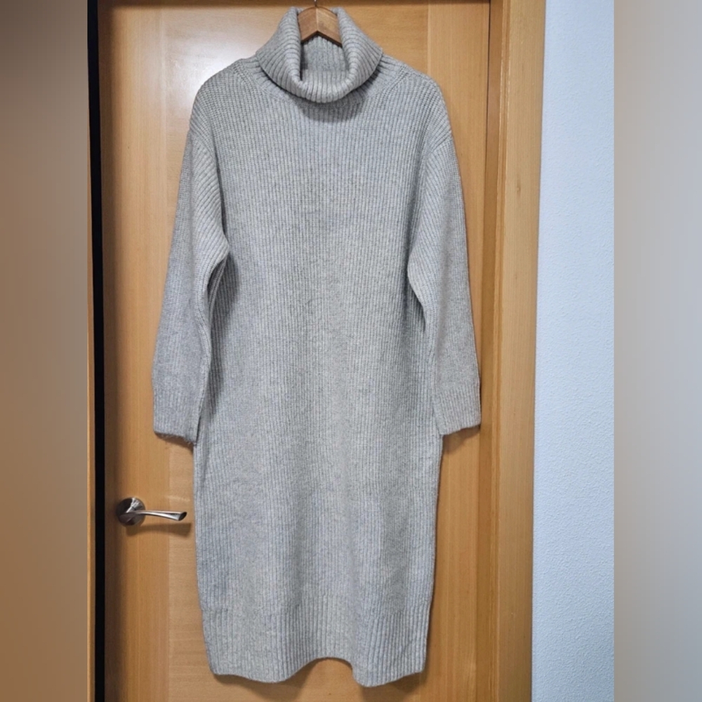 Cozy Gray Turtleneck Sweater Dress